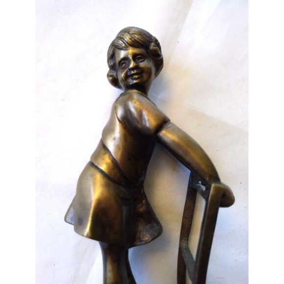 Set of Two (2) Doorstops 11" Girls Standing On Chair Bronze Statues - Picture 11 of 16